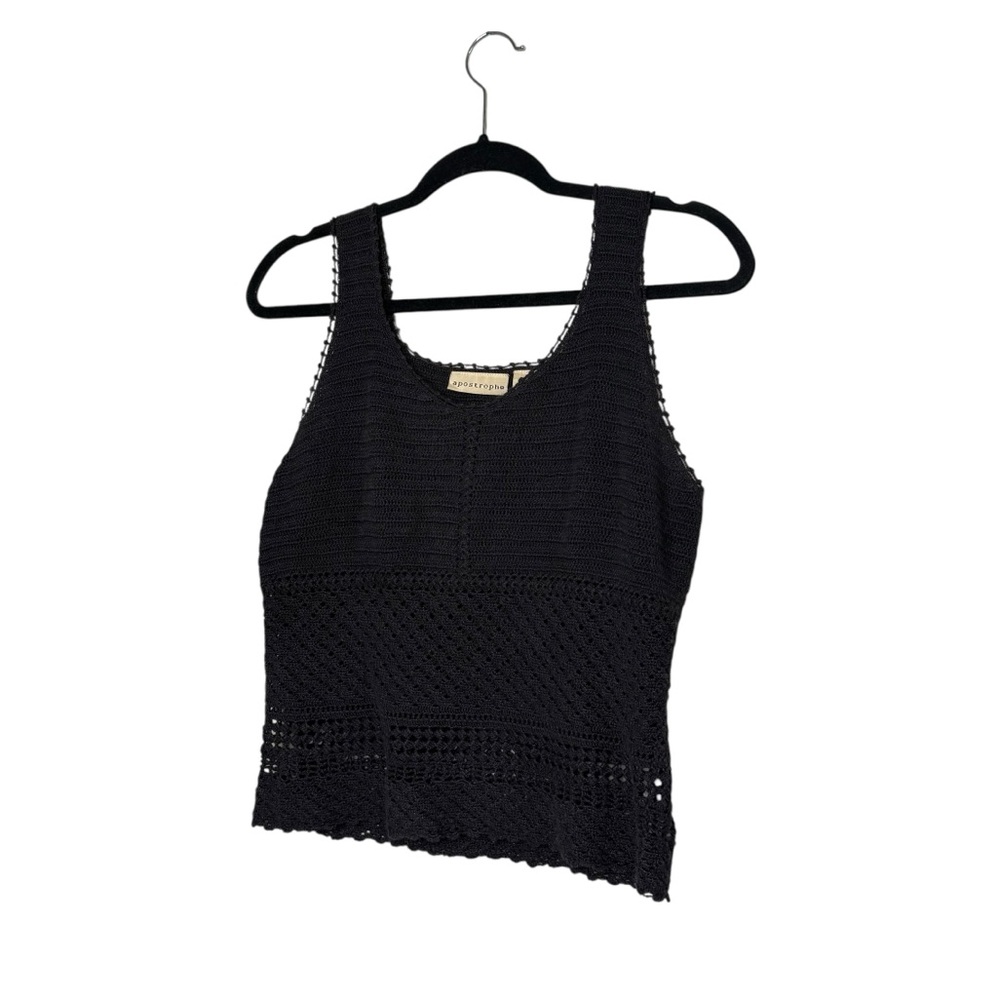 Vintage Y2K Apostrophe Black Crocheted Knit Tank Top Festival Summer Dark Boho